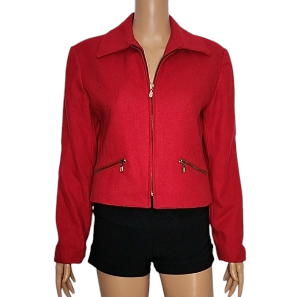 Braebrook 100% Wool Coat Jacket Women’ Red Size S‎ Small Full Zip Sweater